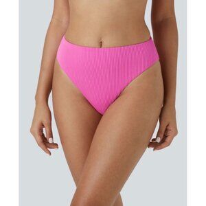 Halara Ribbed High Waisted Cheeky Bikini Bottoms Sz Medium Womens Hot Pink